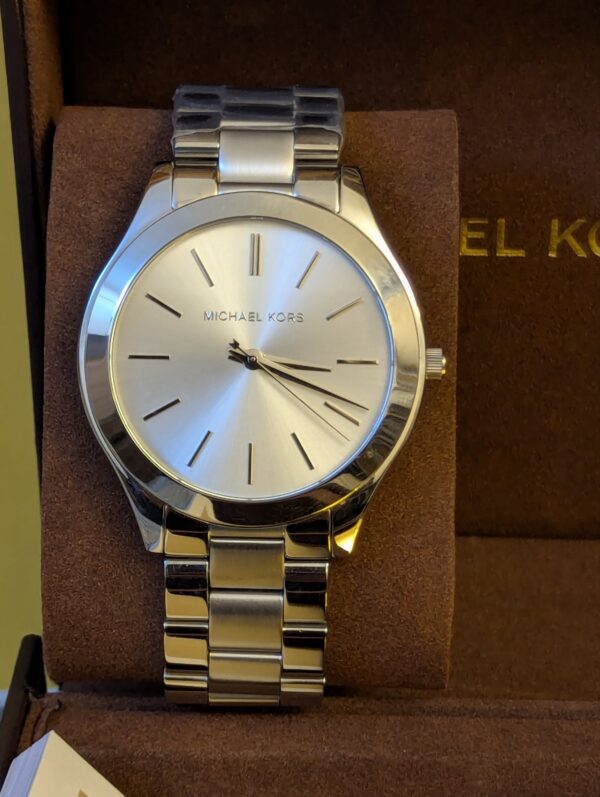 2026/05/158384-scaled.jpg Michael Kors Slim Runway Silver-Tone Watch (Model: MK3178).