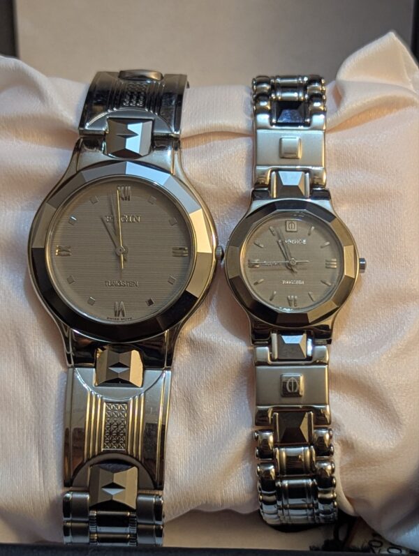 Elgin Vintage Watch Pair crafted primarily from scratch-resistant Tungsten alloy and Stainless Steel.